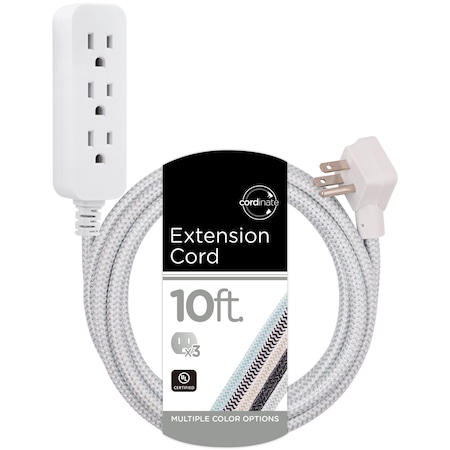 Cordinate Extension Cord, Indoor, 3 Outlets, Tan/White, 10 ft 37914